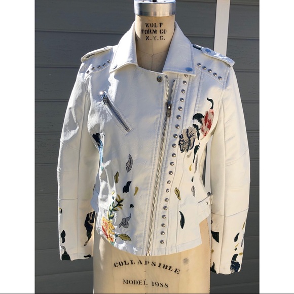 white embroidered leather jacket